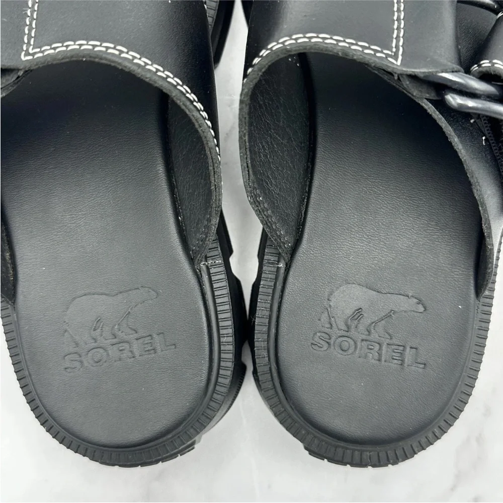 Sorel Sandals Womens Size 6 Black Leather Slides Adjustable Strap NL5223-010 - Picture 10 of 12